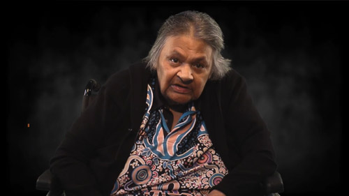 Close up photo of Aunty Sandra Onus discussing her fight for First Peoples land rights in Victoria