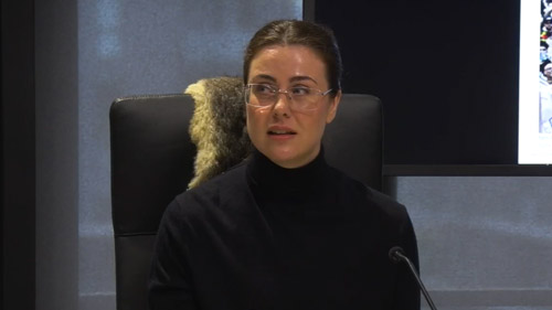 Suzanna Henty presenting her families legacy of injustices against First People at a Yoorrook public hearing